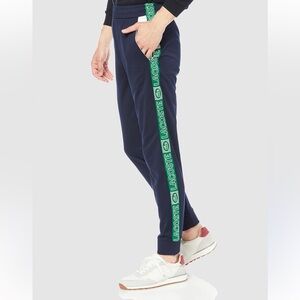 Lacoste Men's Blue Joggers with Green Logo Stripe